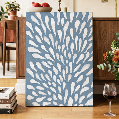 Rainfall Reverie, blue, white, gray abstract wall art displayed in a styled interior, gallery view 7