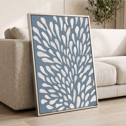 Rainfall Reverie, blue, white, gray abstract wall art displayed in a styled interior, gallery view 8