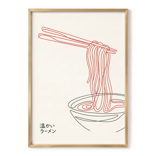 Ramen in a Red Line, beige, red, black minimalist wall art, front artwork view