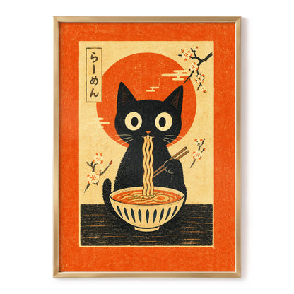 Ramen Whiskers, orange, beige, black minimalist wall art, front artwork view