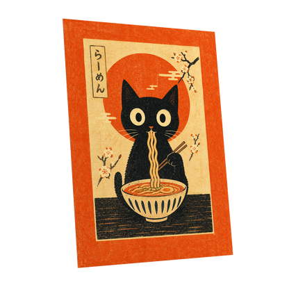 Ramen Whiskers, orange, beige, black minimalist wall art shown as a unframed poster wall art print