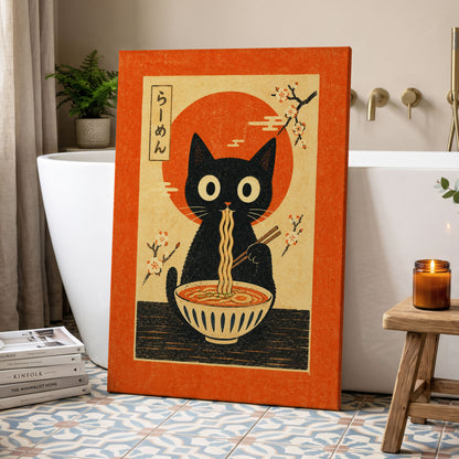 Ramen Whiskers, orange, beige, black minimalist wall art displayed in a styled interior, gallery view 3