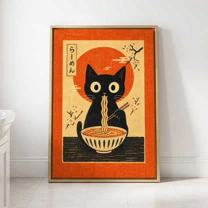Ramen Whiskers, orange, beige, black minimalist wall art displayed in a styled interior, gallery view 4