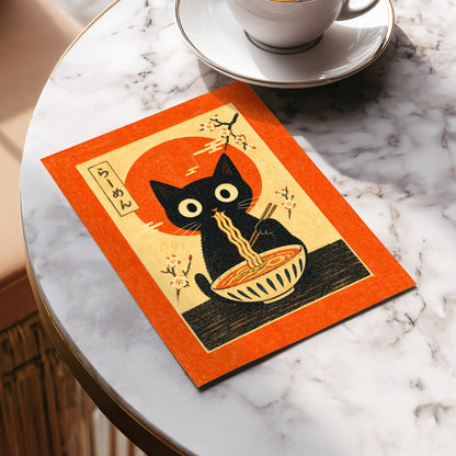Ramen Whiskers, orange, beige, black minimalist wall art displayed in a styled interior, gallery view 5