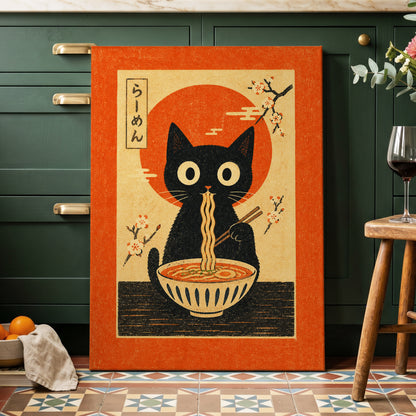 Ramen Whiskers, orange, beige, black minimalist wall art displayed in a styled interior, gallery view 7