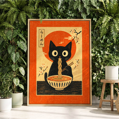 Ramen Whiskers, orange, beige, black minimalist wall art displayed in a styled interior, gallery view 8