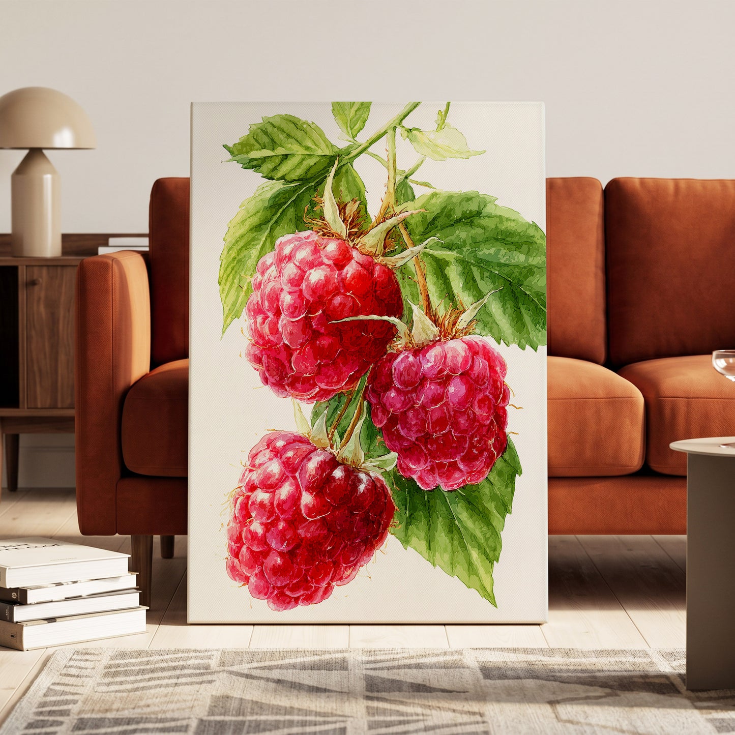 Raspberry Cascade – canvas wall art in a styled interior, gallery view 1