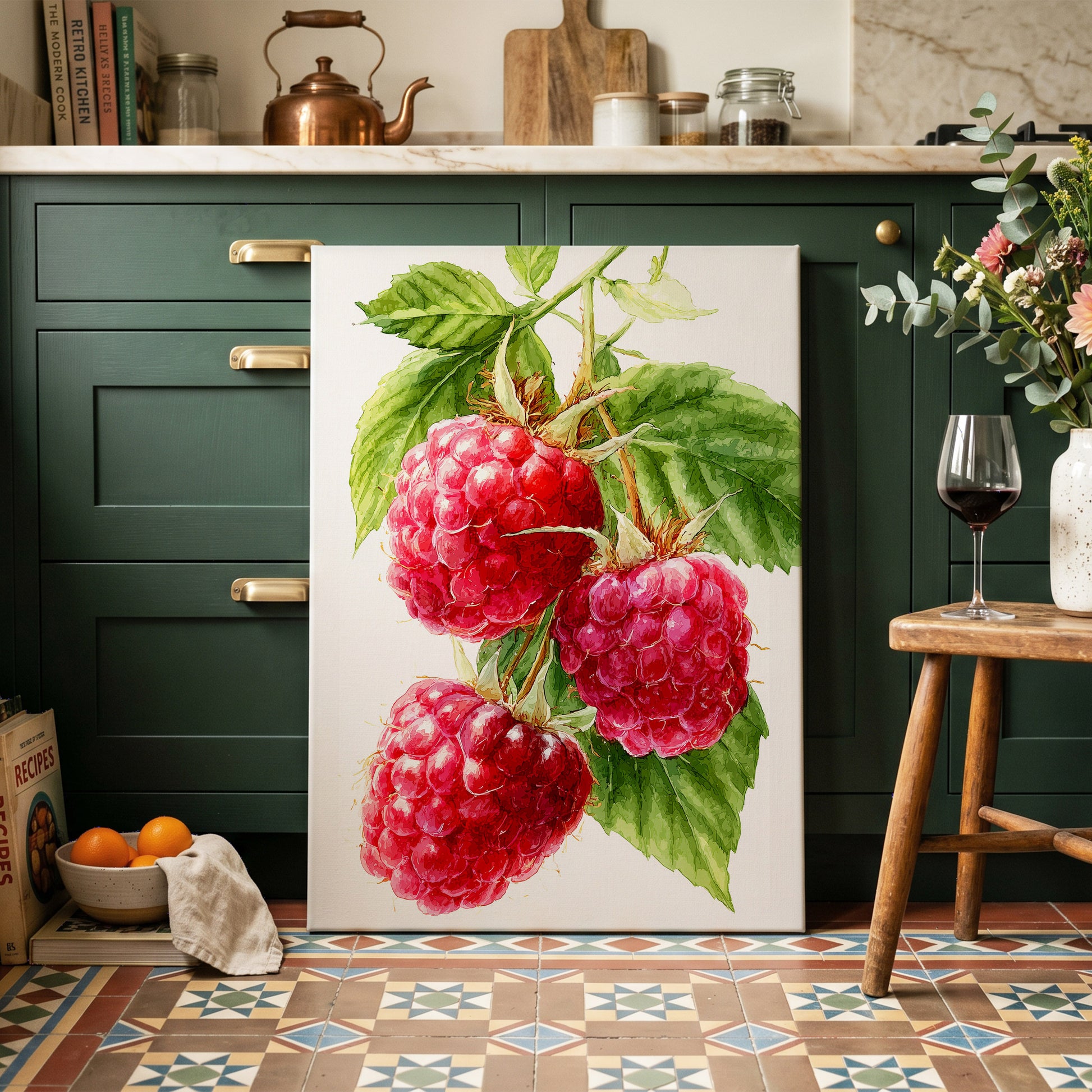Raspberry Cascade – canvas wall art in a styled interior, gallery view 2