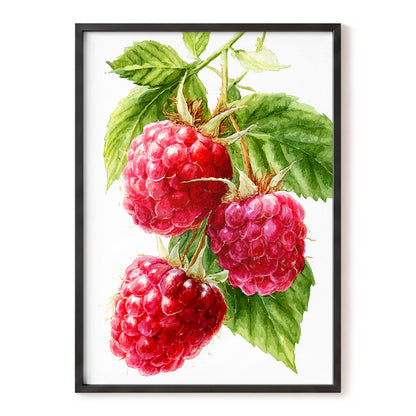 Raspberry Cascade – red, pink, green nature wall art, front view