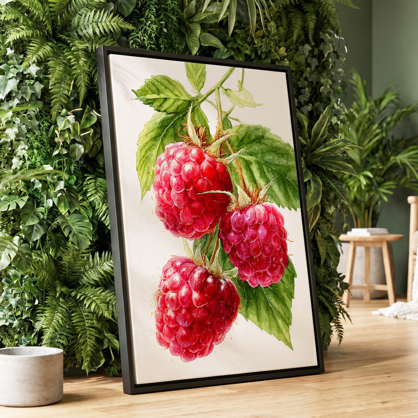 Raspberry Cascade – wall art displayed in a styled interior, gallery view 1