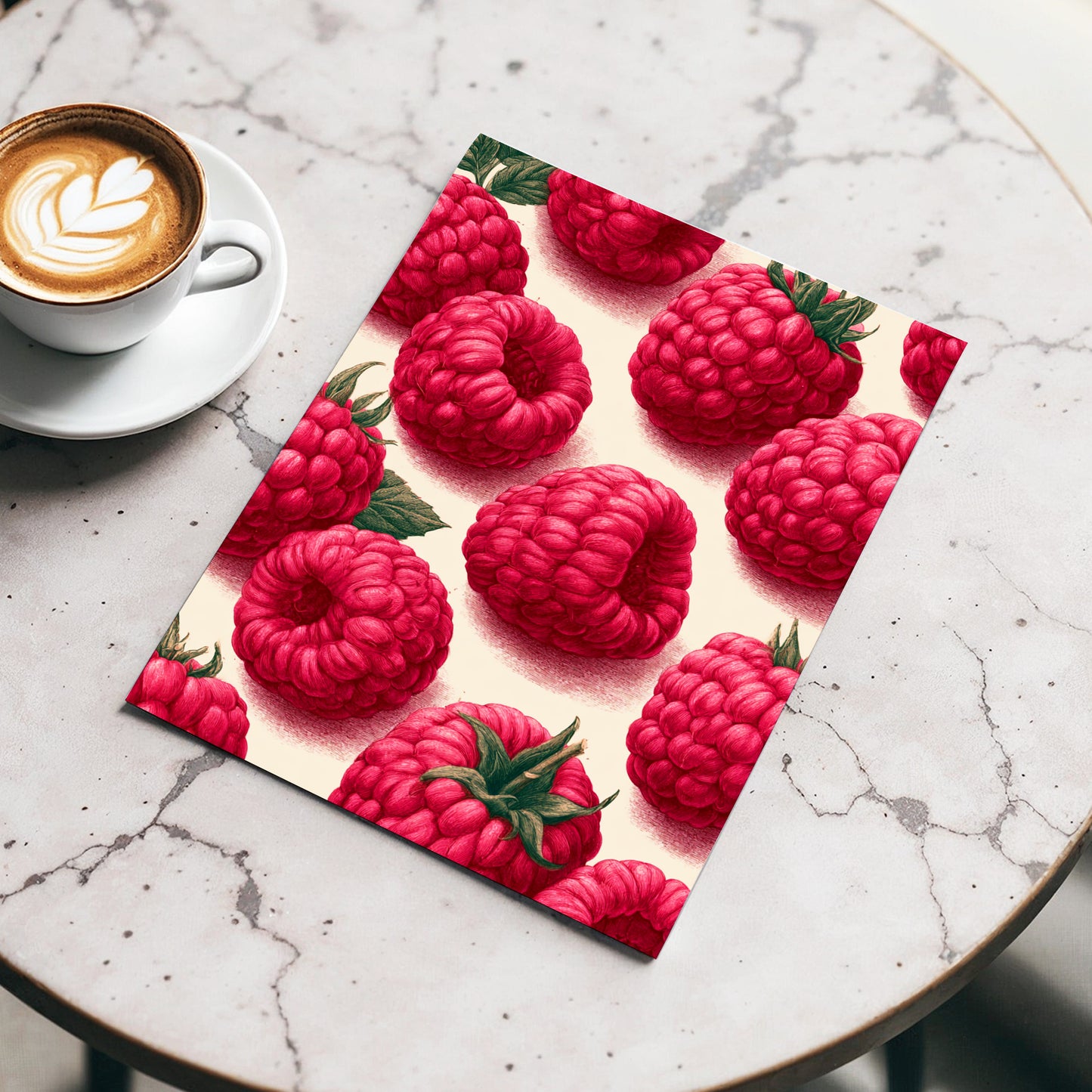 Raspberry Reverie, pink, red, green nature wall art displayed in a styled interior, gallery view 3