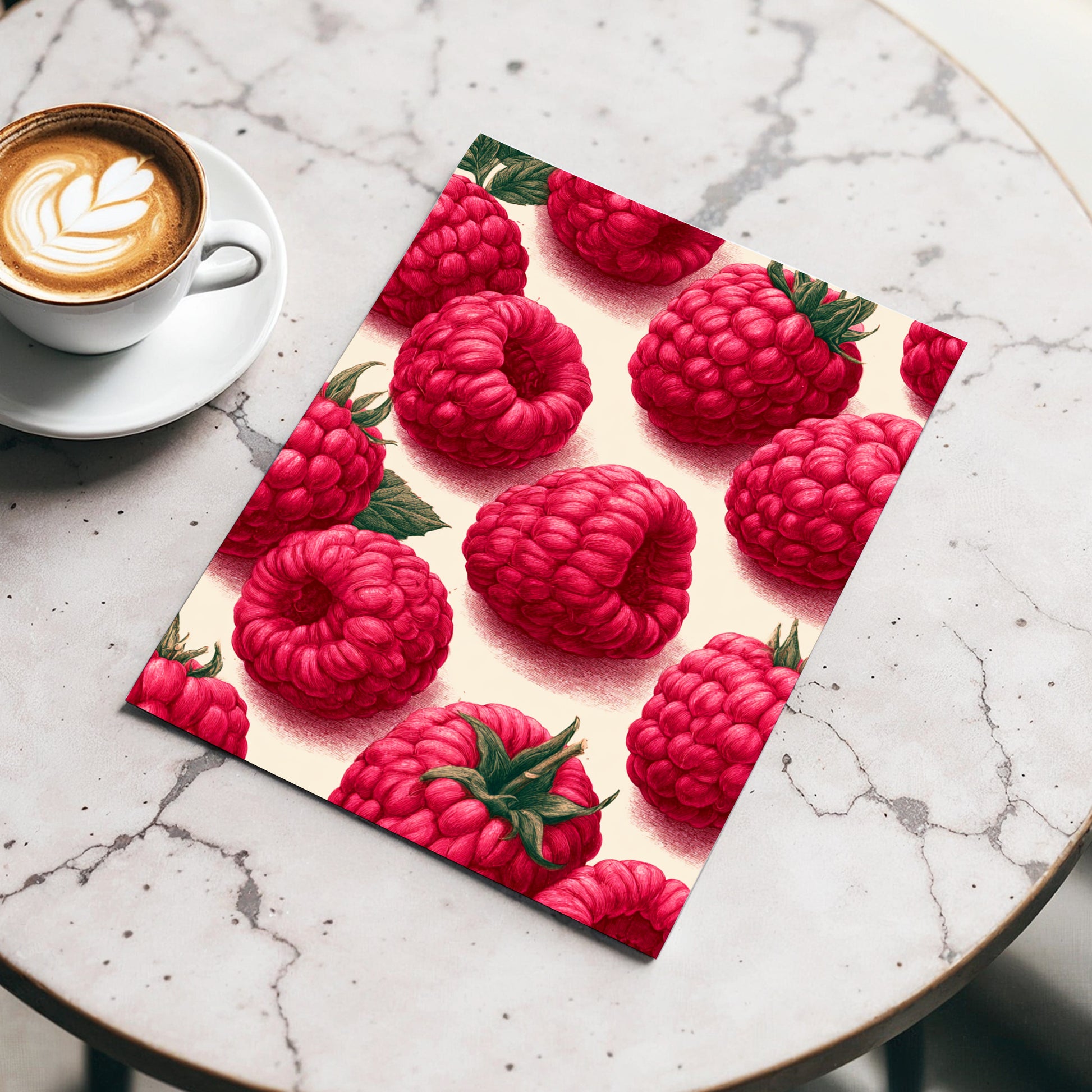 Raspberry Reverie, pink, red, green nature wall art displayed in a styled interior, gallery view 3
