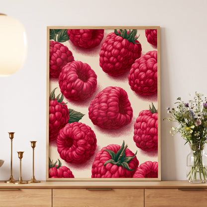 Raspberry Reverie, pink, red, green nature wall art displayed in a styled interior, gallery view 5