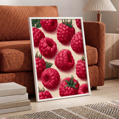 Raspberry Reverie, pink, red, green nature wall art displayed in a styled interior, gallery view 6