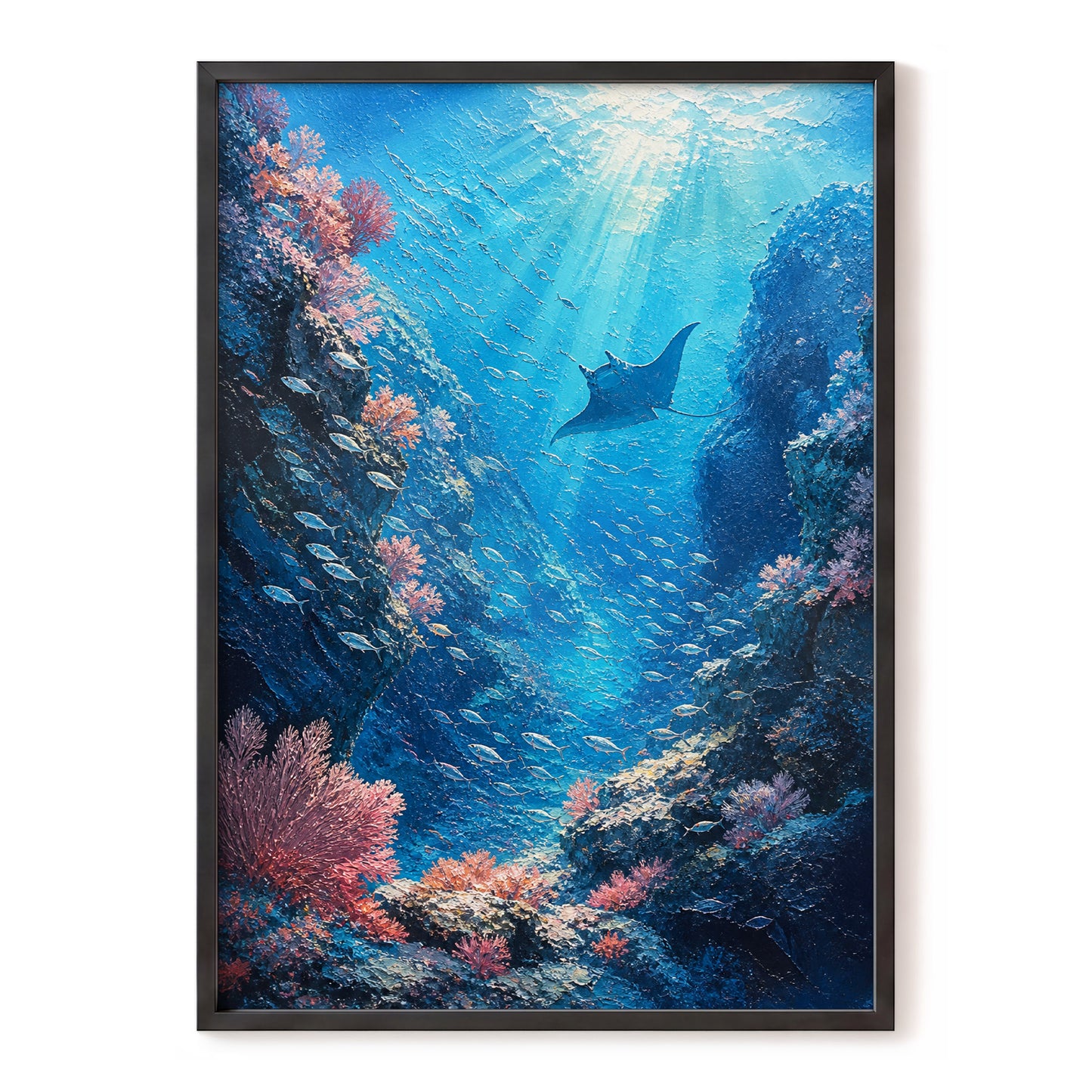 Ray Through the Blue, blue, pink, black nature wall art, front artwork view