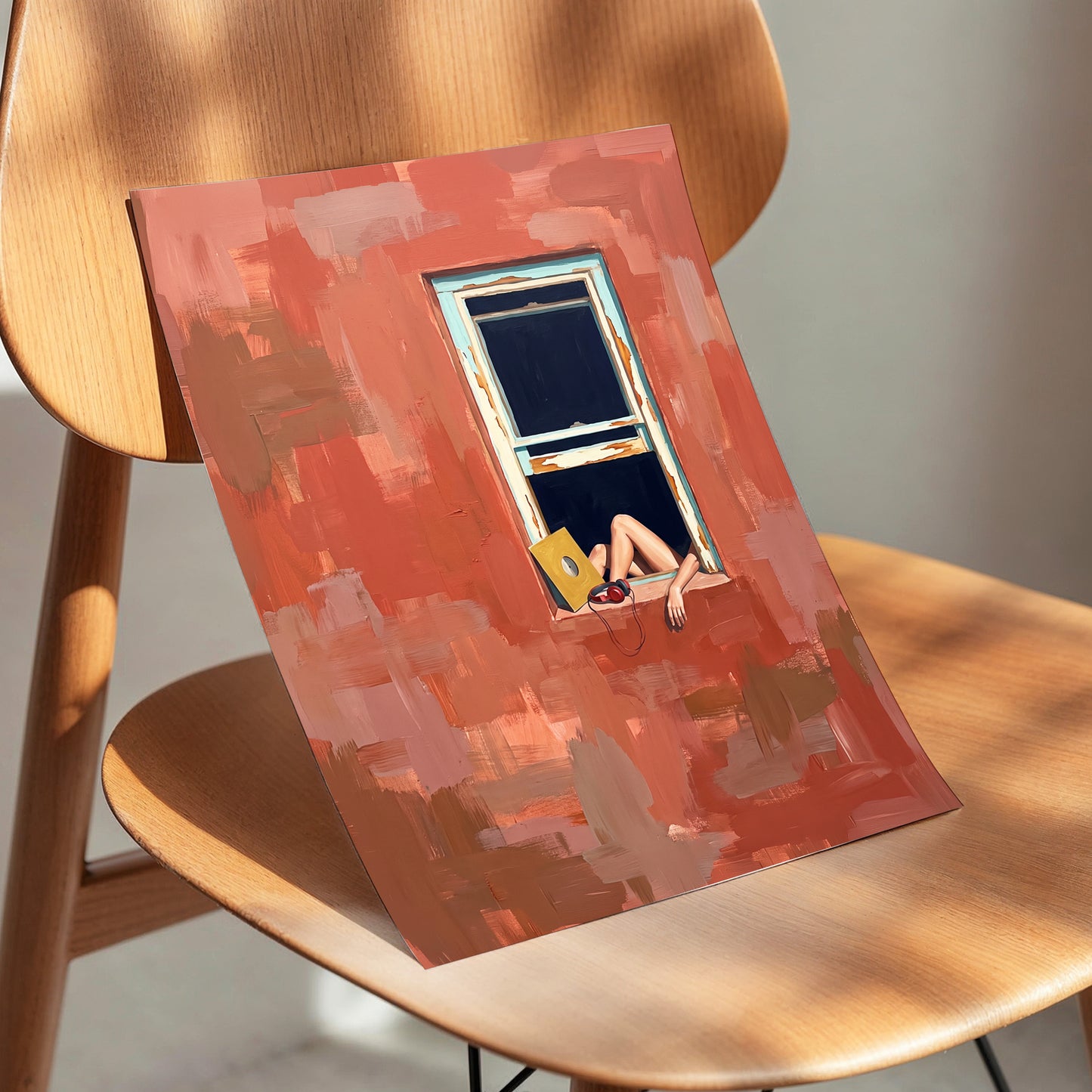 Records by the Window, orange, brown, blue abstract wall art displayed in a styled interior, gallery view 5
