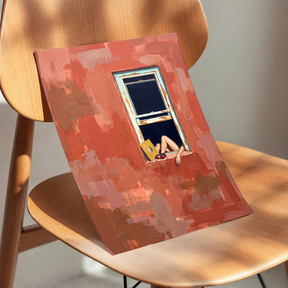 Records by the Window, orange, brown, blue abstract wall art displayed in a styled interior, gallery view 5