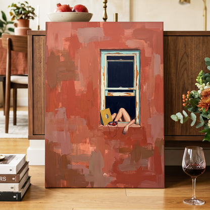 Records by the Window, orange, brown, blue abstract wall art displayed in a styled interior, gallery view 7