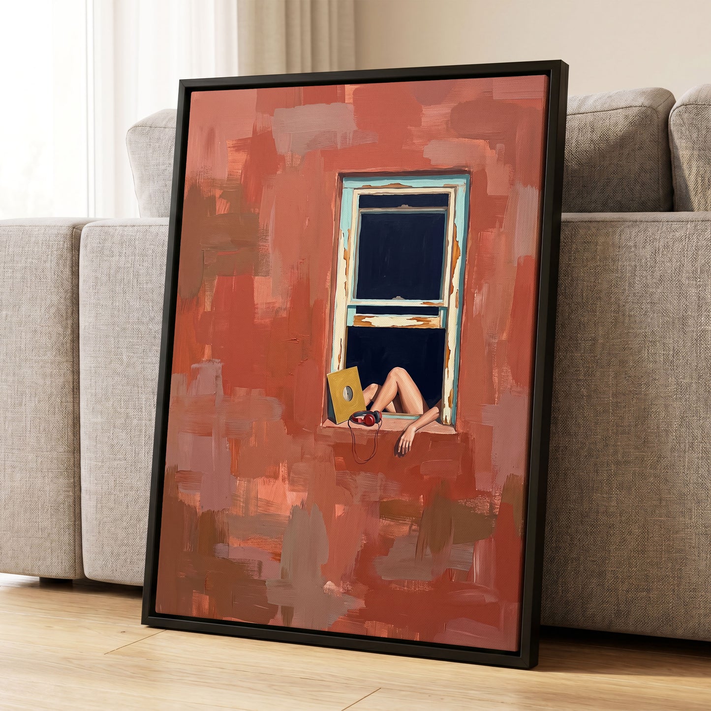 Records by the Window, orange, brown, blue abstract wall art displayed in a styled interior, gallery view 8