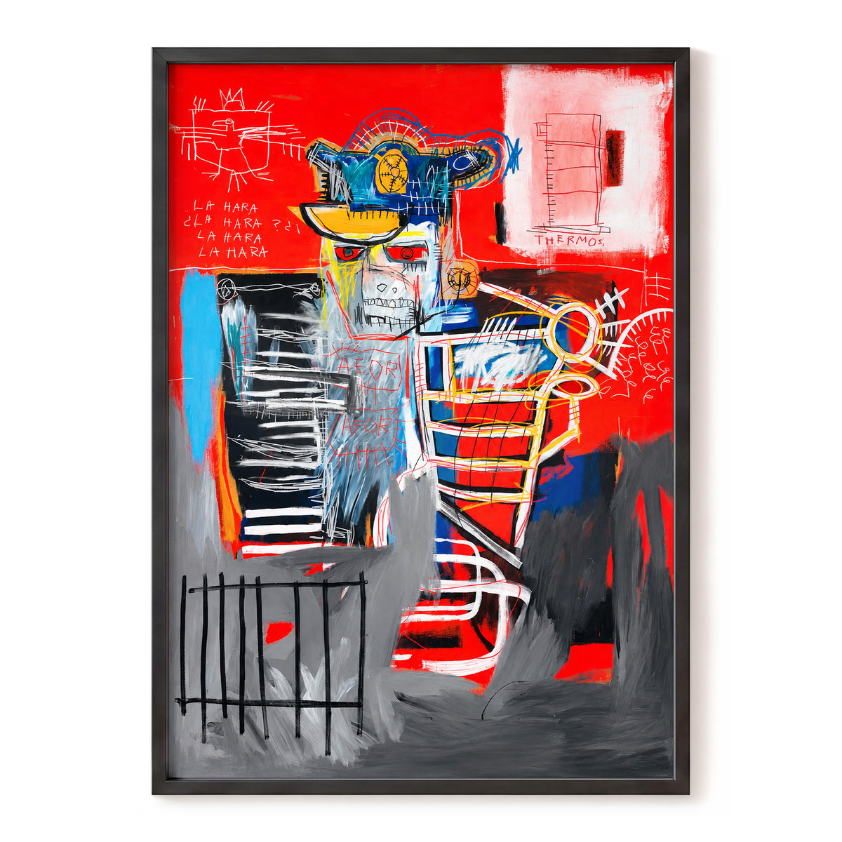 Red Crown Figure, red, gray, black abstract wall art, front artwork view