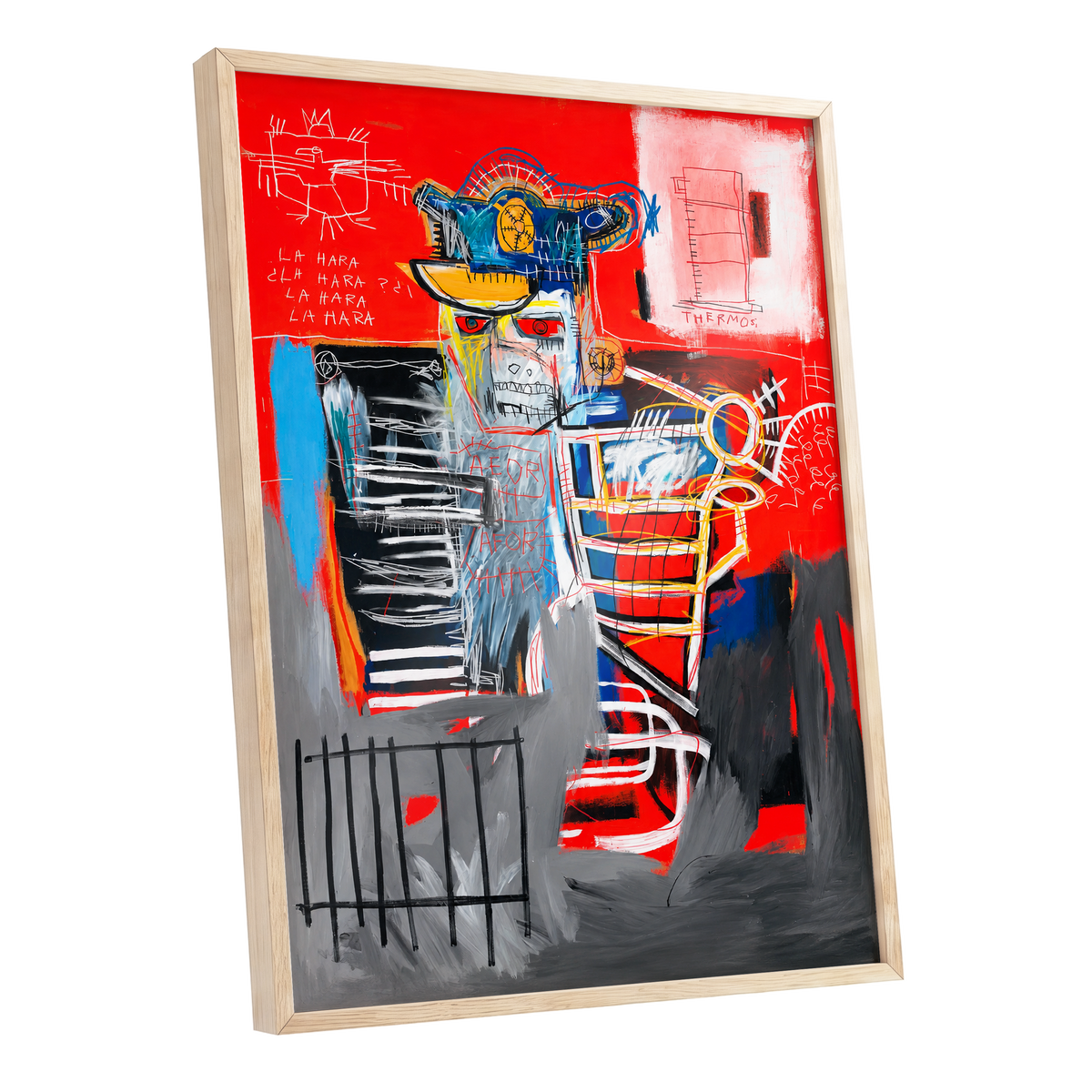 Red Crown Figure, red, gray, black abstract wall art shown as a oak framed poster wall art print