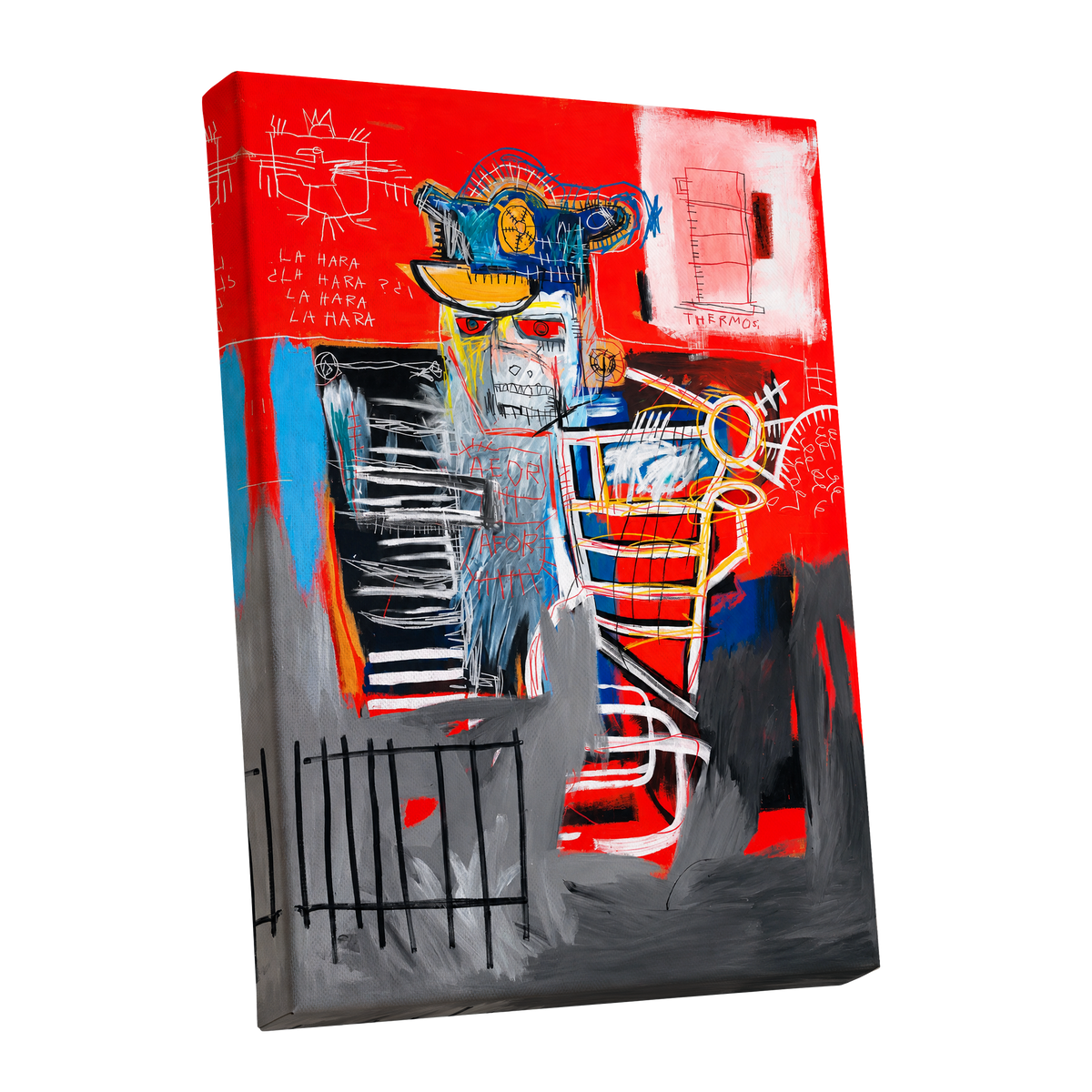 Red Crown Figure, red, gray, black abstract wall art shown as a stretched canvas wall art