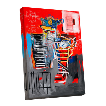 Red Crown Figure, red, gray, black abstract wall art shown as a stretched canvas wall art
