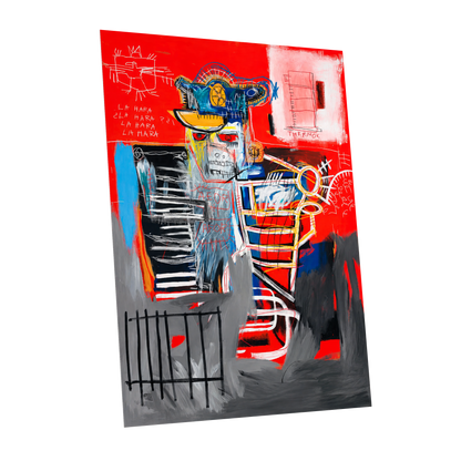 Red Crown Figure, red, gray, black abstract wall art shown as a unframed poster wall art print