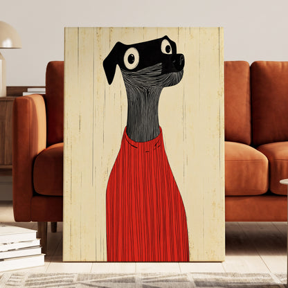 Red Jumper Hound, black, beige, red nature wall art on canvas displayed in a styled interior, gallery view 1