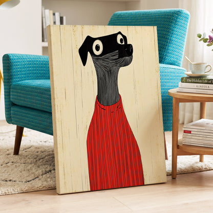 Red Jumper Hound, black, beige, red nature wall art on canvas displayed in a styled interior, gallery view 2