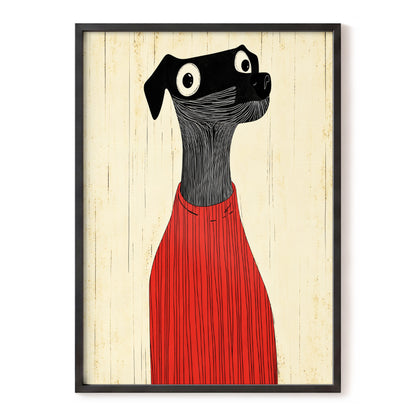 Red Jumper Hound, black, beige, red nature wall art, front artwork view