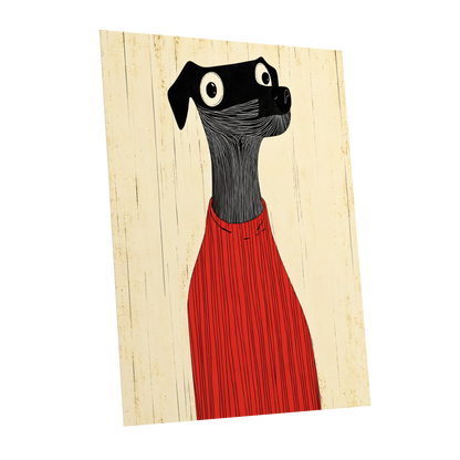 Red Jumper Hound, black, beige, red nature wall art shown as a unframed poster wall art print
