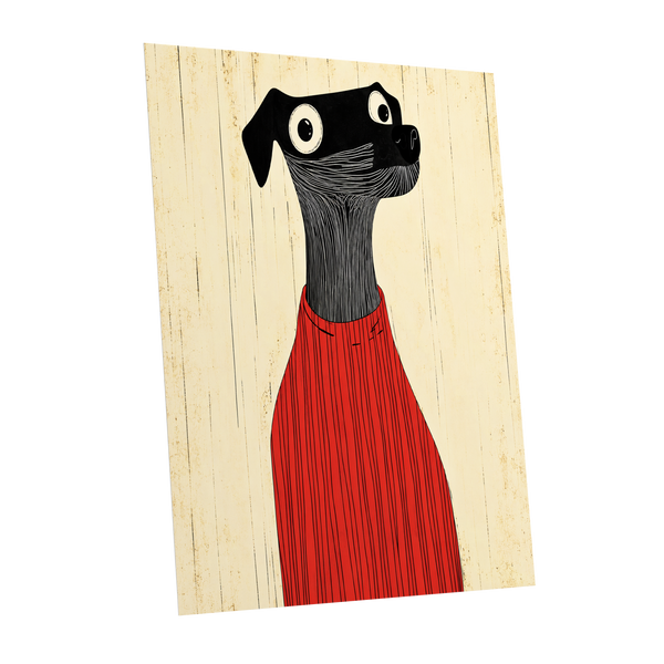 Red Jumper Hound, black, beige, red nature wall art shown as a unframed poster wall art print