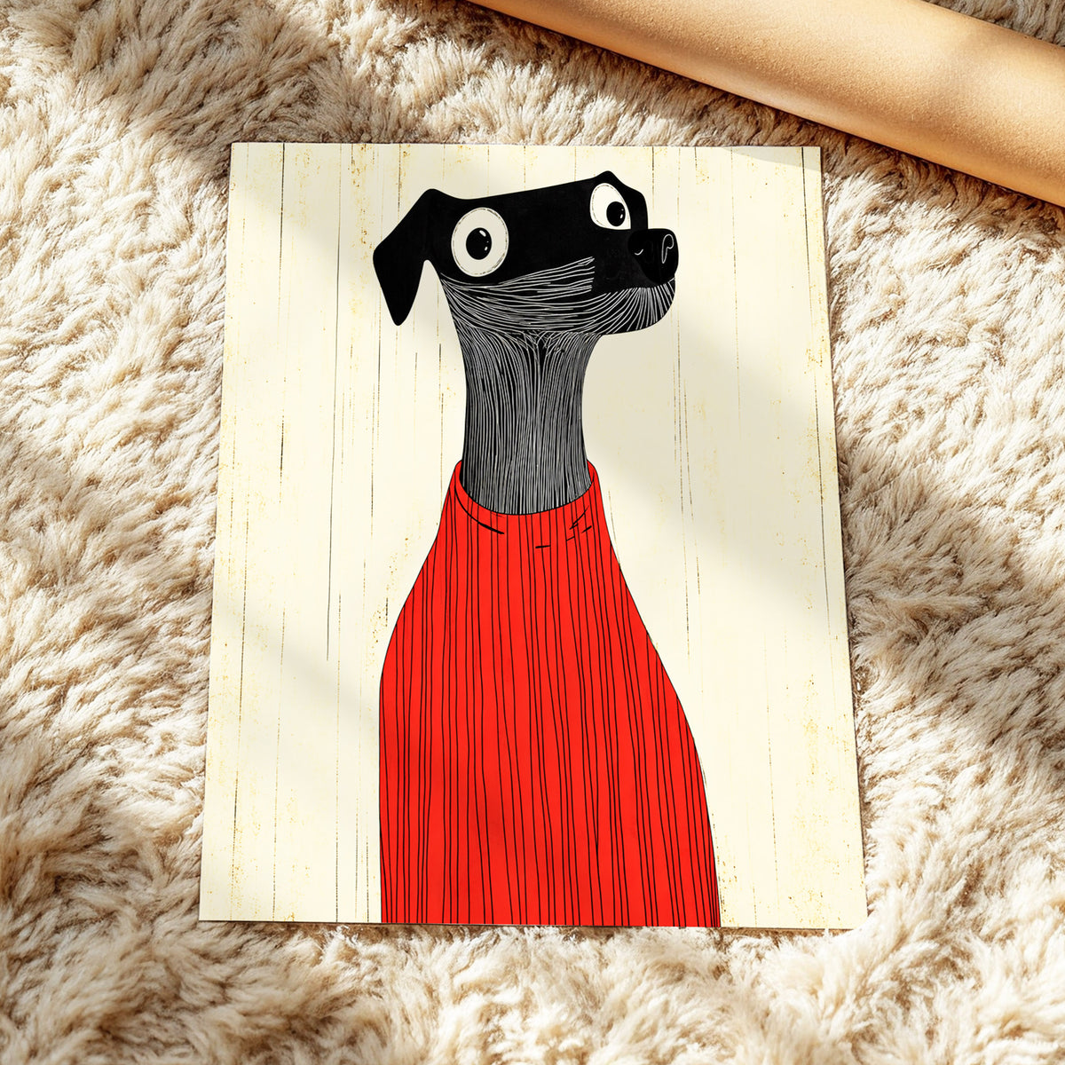 Red Jumper Hound, black, beige, red nature wall art displayed in a styled interior, gallery view 4