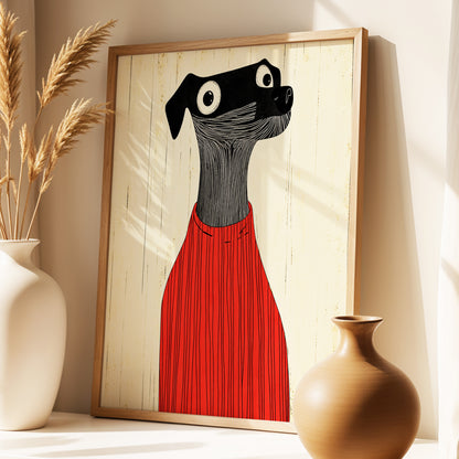 Red Jumper Hound, black, beige, red nature wall art displayed in a styled interior, gallery view 5