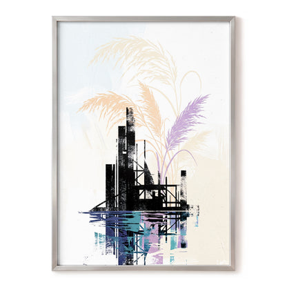 Reeds Beyond the Ruins, black, white, beige nature wall art, front artwork view