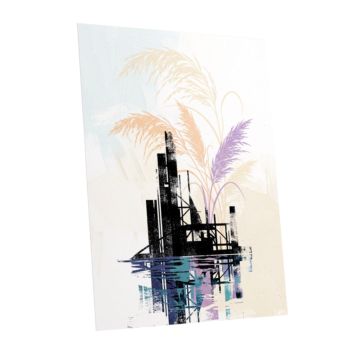 Reeds Beyond the Ruins, black, white, beige nature wall art shown as a unframed poster wall art print