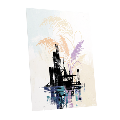 Reeds Beyond the Ruins, black, white, beige nature wall art shown as a unframed poster wall art print