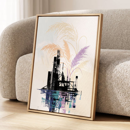 Reeds Beyond the Ruins, black, white, beige nature wall art displayed in a styled interior, gallery view 2