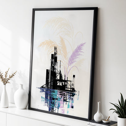 Reeds Beyond the Ruins, black, white, beige nature wall art displayed in a styled interior, gallery view 3
