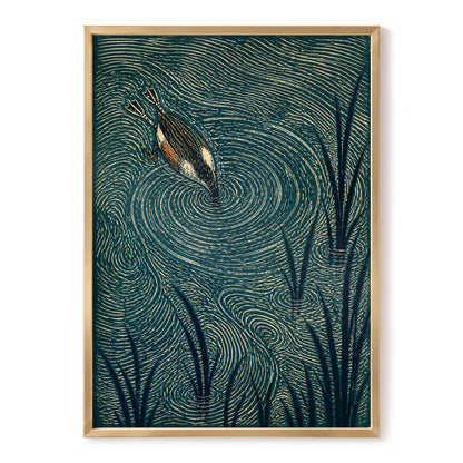 Reedwater Reverie, green, beige, black nature wall art, front artwork view