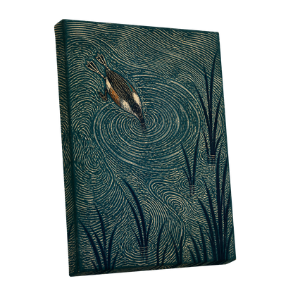 Reedwater Reverie, green, beige, black nature wall art shown as a stretched canvas wall art