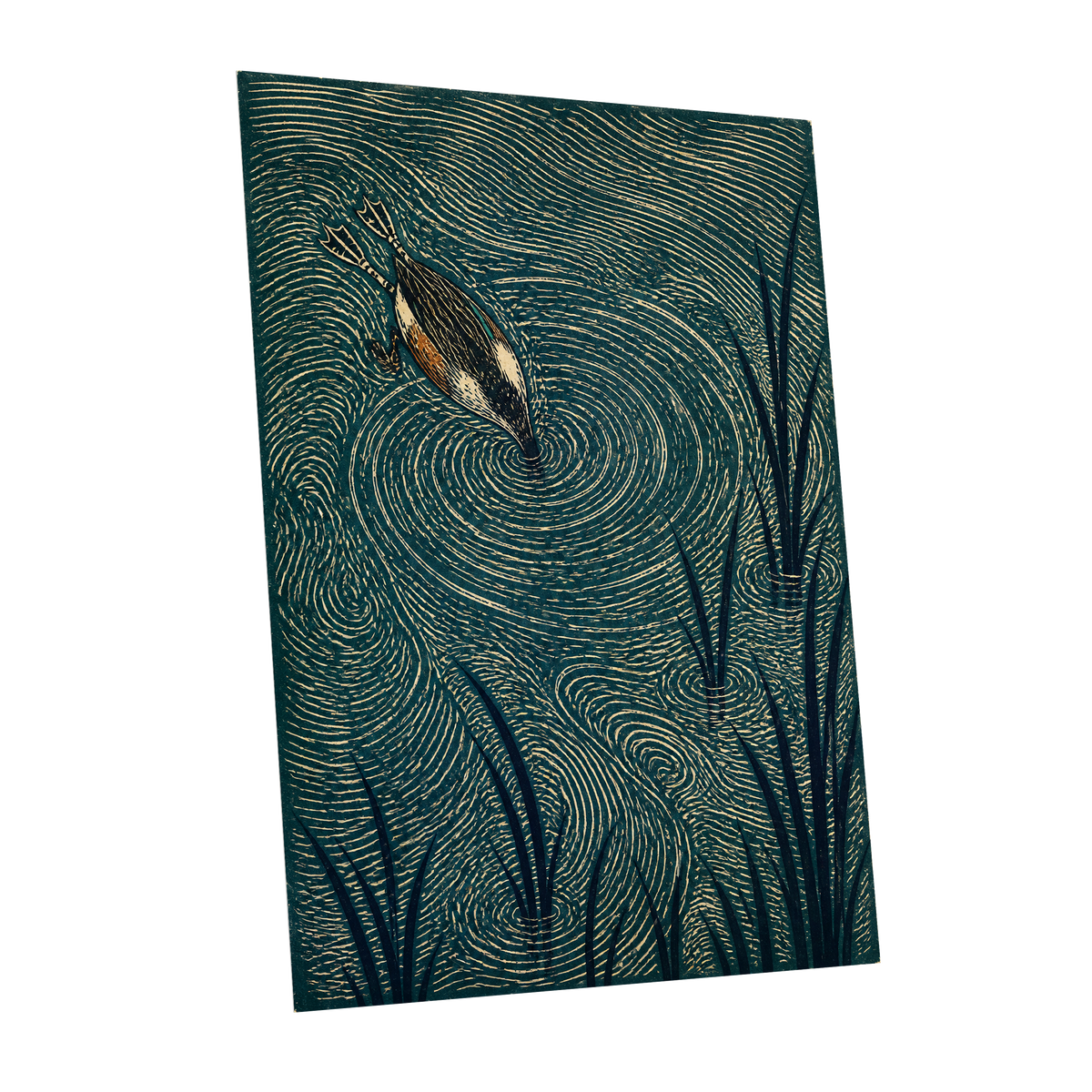 Reedwater Reverie, green, beige, black nature wall art shown as a unframed poster wall art print