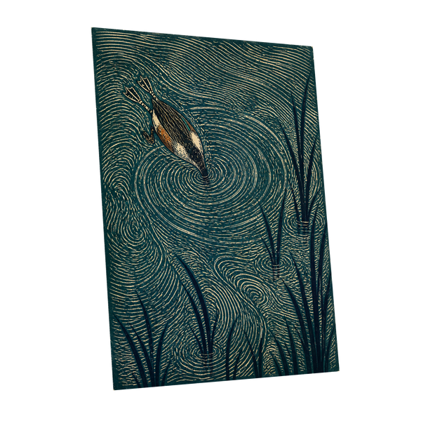 Reedwater Reverie, green, beige, black nature wall art shown as a unframed poster wall art print