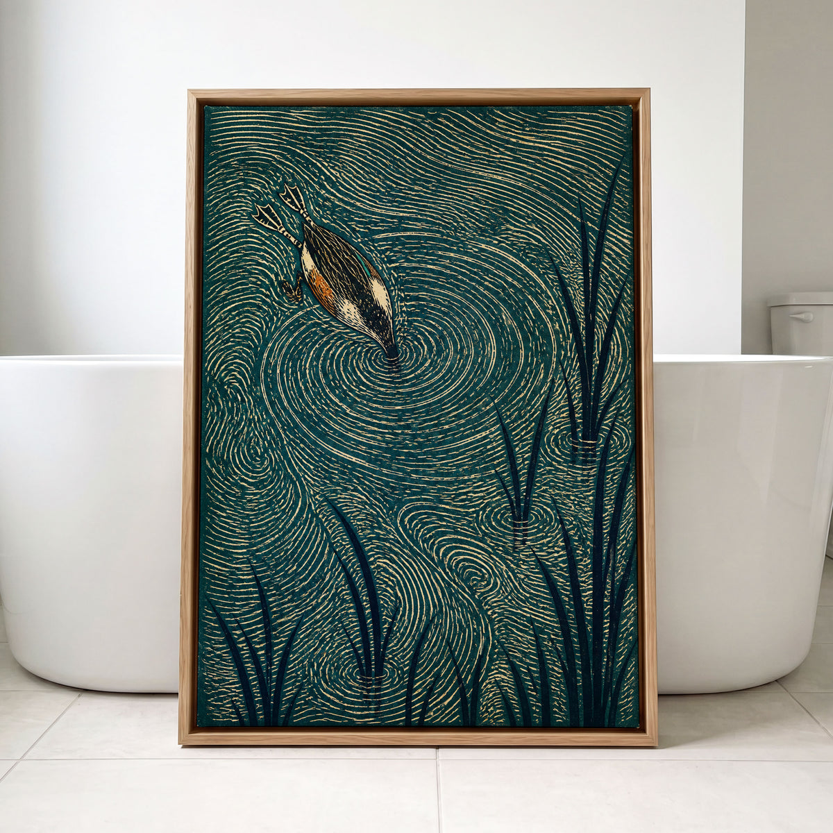 Reedwater Reverie, green, beige, black nature wall art displayed in a styled interior, gallery view 4