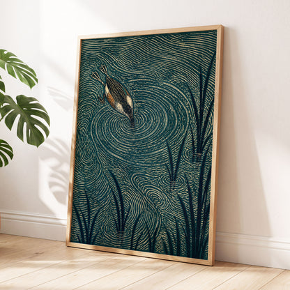 Reedwater Reverie, green, beige, black nature wall art displayed in a styled interior, gallery view 6