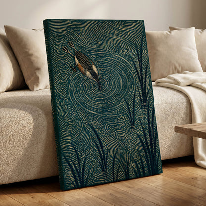 Reedwater Reverie, green, beige, black nature wall art displayed in a styled interior, gallery view 7