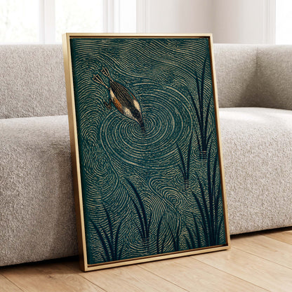 Reedwater Reverie, green, beige, black nature wall art displayed in a styled interior, gallery view 8