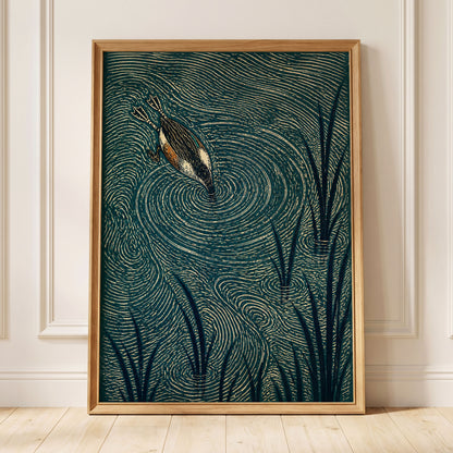 Reedwater Reverie, green, beige, black nature wall art displayed in a styled interior, gallery view 9
