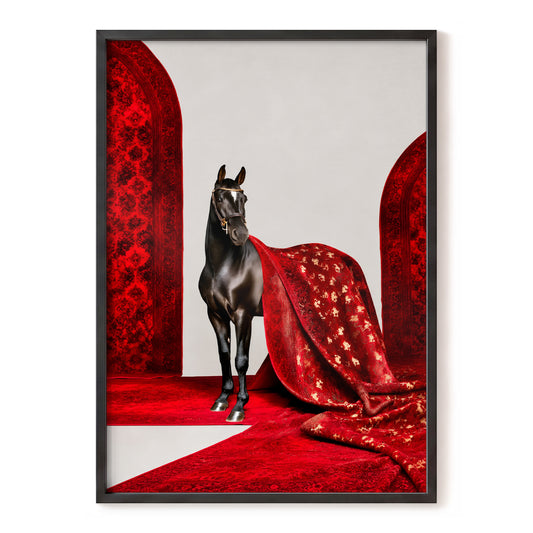 Regal in Crimson, red, black, gray nature wall art, front artwork view